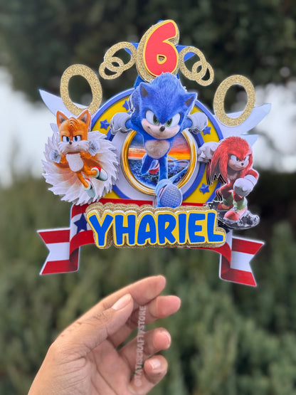 Sonic Cake Topper, Sonic Hedgehog Cake Topper, Birthday Cake Topper, Kids Party Decorations, Kids Party Favors, Personalized Birthday Cake