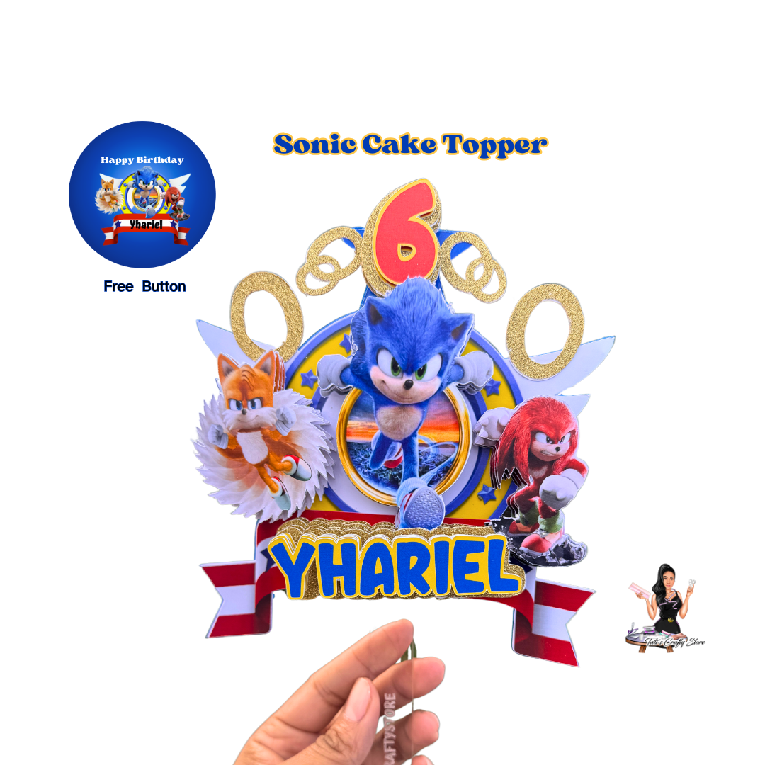 Sonic Cake Topper, Sonic Hedgehog Cake Topper, Birthday Cake Topper, Kids Party Decorations, Kids Party Favors, Personalized Birthday Cake